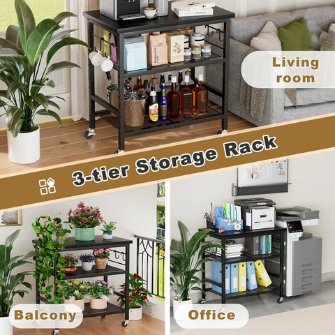 Rolling Kitchen Microwave Cart With 3 Tiers On Wheels A Grab And Go Mobile Storage Cart for kitchen, living room, balcony, and office use.
