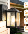 Heavy Duty Outdoor Wall Light Built Sick For Rain Or Shine Premium Metal Sconce With Shatter Proof Glass, black metal lantern in the rain.