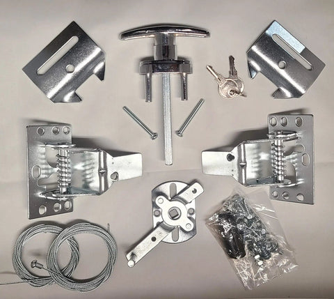 Universal Garage Door Lock Kit With Spring Latch And Keyed Handle, Includes two keys, full set of metal components for 7-17 ft doors