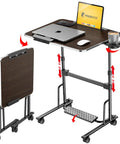 Adjustable Sit Stand Rolling Desk Built Tough With Slick Gliding Wheels And Multi Level Height Tuning For A Smooth Flex Workspace Anywhere, portable design, laptop setup.