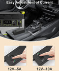 Solid 12V Regulated Car Charging Cable With 8mm DC Output in car with adjustable current settings, 12V 5A to 10A dial.