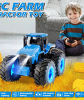 Child playing with Remote Control Monster Tractor Toy With Glowing Rubber Tires, 2 4GHz RC Tractor For Boys Aged 3 4 5 6 7