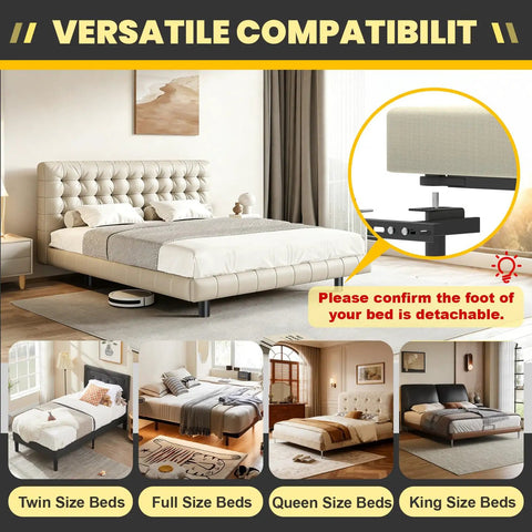 No Sweat Install Heavy Duty Headboard Brackets For Metal Bed Frame With Universal Adjustable Design showcased with various bed sizes.