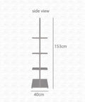 Side view of Heavy Duty Portable Gold Metal Clothes Closet Rack With Five Extra Storage Shelves And Solid Hanging Bar, 153cm tall.