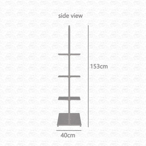 Side view of Heavy Duty Portable Gold Metal Clothes Closet Rack With Five Extra Storage Shelves And Solid Hanging Bar, 153cm tall.