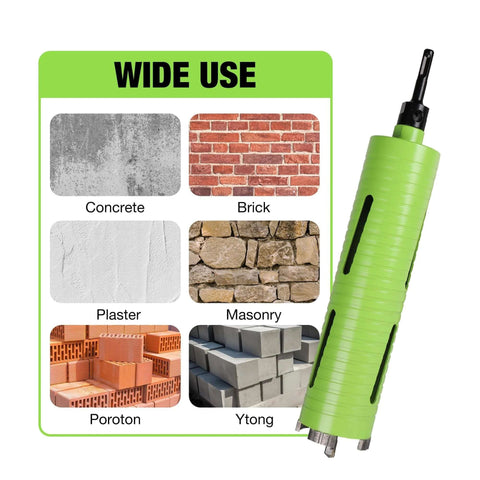 BETTERI 2.5-inch dry core drill bit with pilot bit and SDS/Hex adapters; green core bit for concrete, brick, masonry.