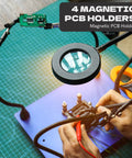 Pro Grade All In One Soldering Station With 5X Magnifying Lamp And LED Light, Includes Solder Wick And Brass Cleaner, Third Hand Kit