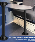 Heavy Duty Aluminum Rv Table Base Mount And Camper Table Legs With Tool Free Height Adjustment Rust Proof Caravan Support Post No Sweat Setup Road Trip Ready Kit For Travel Trailers, black mounting pole with table top.