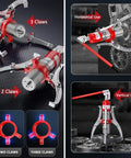 Portable Hydraulic Gear Puller Set With 2-Jaw And 3-Jaw Modes, showing configurations and horizontal, vertical use.
