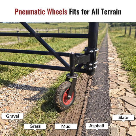 8 Inch Spring Loaded Gate Caster Wheel Heavy Duty Pipe Gate Roller Smooth As Butter Outdoor Slider visible on various terrains