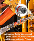 4 Piece Quick Connect Greasing Accessory Kit With 90 Degree Coupler installed on machinery demonstrating adjustable collar