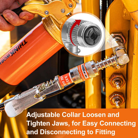 4 Piece Quick Connect Greasing Accessory Kit With 90 Degree Coupler installed on machinery demonstrating adjustable collar