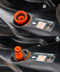 Close-up of hose connection for Electric Start Gas Walk Behind Lawn Mower With CVT Transmission, 6 Speed Pace Control