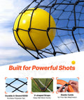 Yellow ball hitting net of Foldable 6x6 Lacrosse Goal With Portable Steel Frame For Backyard Practice Quick Snap Lock Setup Easy Foldaway Design Ideal Training Net For Kids Teens And Adults Durable Orange