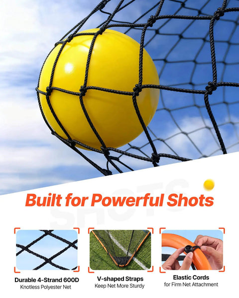 Yellow ball hitting net of Foldable 6x6 Lacrosse Goal With Portable Steel Frame For Backyard Practice Quick Snap Lock Setup Easy Foldaway Design Ideal Training Net For Kids Teens And Adults Durable Orange