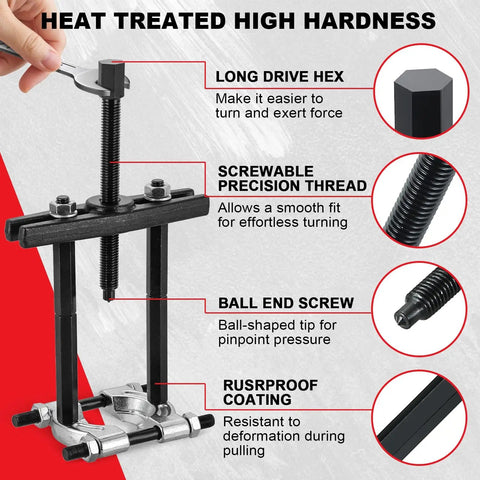 Heavy Duty 12pcs Bearing Puller Set With 5 Ton Capacity And Separator Kit With 2 And 3 Inch Jaws For Wheel Hub Axle Pinion Removal Drop Forged Carbon Steel Construction Black Oxide Finish To Stubborn Gears In Garage Shop For Pros Doing Auto Repair Work.