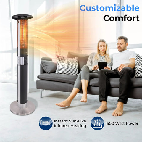 Crank Up The Cozy With This Portable Infrared Patio Heater Tower With Remote Control 1500W Indoor Outdoor Use ETL Certified Black