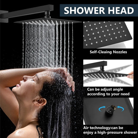 Top Shelf Matte Black Shower Faucet Kit Featuring A Nifty 8 Inch Rainfall Head And Handy Handheld Sprayer Crafted From Heavy Duty Stainless Steel And Solid Brass For Rugged Bathroom Upgrades Built Tough For Stress Free Daily Washes