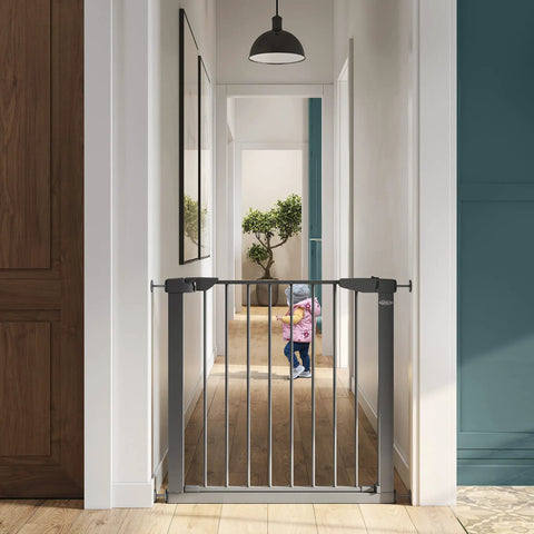 Pressure mounted Walk Through Metal Baby Gate For Doorways, Adjustable 29.5 to 40.5 inches, 29.5 inches tall, gray