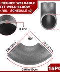 15 Pcs 1-1/4 Inch Seamless Steel Pipe Fittings Handrail Elbows 90 Degree Weldable Butt Weld Schedule 40 Iron Fittings, Front View