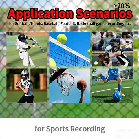 Application scenarios for sports including softball, tennis, baseball, football, basketball; suitable for 4-In-1 Universal Fence Mount Kit.