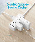 Ultra Slim Power Strip With Five Foot Extension Cord, Six Outlets, Two USB A Ports, And One USB C Port, 9-In-One Three-Sided Outlet Extender
