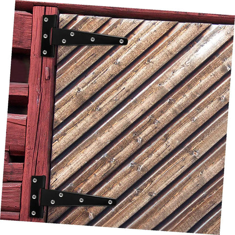 8-Pack 5-Inch Black Galvanized Steel T-Hinges Weld-On Small Door Hinges For Exterior Doors shown on wooden gate