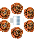 6 Pack Vintage Ceramic Cabinet Knobs Rose Flower Drawer Pulls For Furniture Kitchen Dresser Closet With Screws Orange Antique Cupboard Handles DIY Friendly Install Retro Style Durable Finish For Long Lasting Beauty