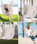 Boho Macrame Hammock Chair Hanging Rope Ceiling Swing For Indoor And Outdoor Use in various settings, Beige
