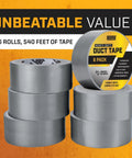 Silver Duct Tape 6 Roll Multi Pack, 90 Feet Each, 2 Inch Wide Heavy Duty Waterproof Tape With No Residue And Easy Tear