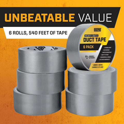 Silver Duct Tape 6 Roll Multi Pack, 90 Feet Each, 2 Inch Wide Heavy Duty Waterproof Tape With No Residue And Easy Tear