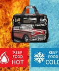 Insulated Picnic Backpack Tote 30L Large Capacity Cooler Bag design with vintage car print, keep food hot or cold feature