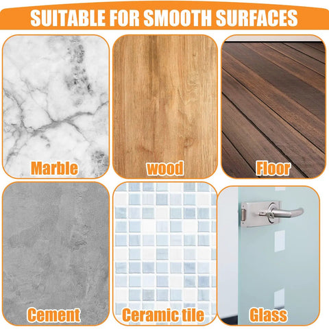 Heavy Duty Acrylic Door Stopper 4 Pack No Drill Sticky Wall Bumpers on smooth surfaces like wood, glass, marble, and cement.