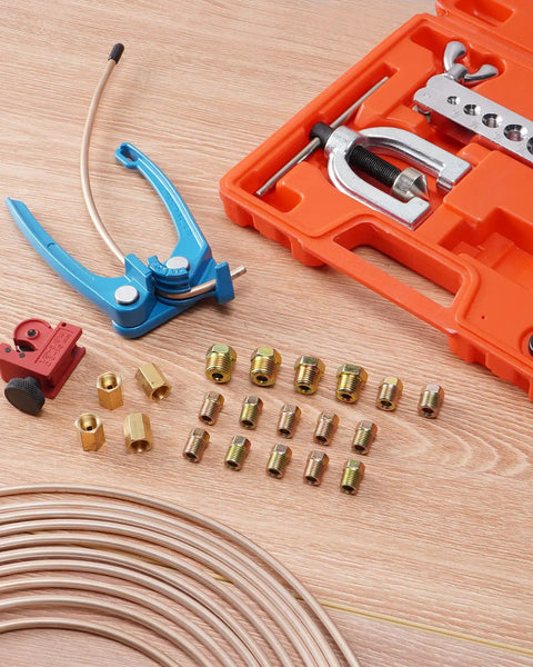 Copper Coated Brake Line Kit With Tube Bender And Flare Tool 25 Feet Of Three Sixteenth Inch Steel Lines Includes 16 Fittings