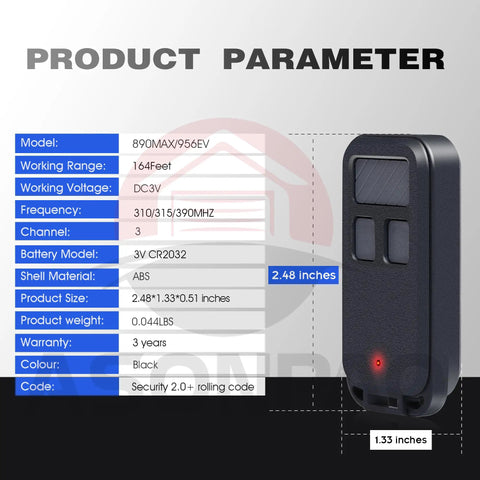 Universal Garage Door Opener Remote 893Max 890Max, Wide Compatibility With Most Major Openers, 3-Button design, black