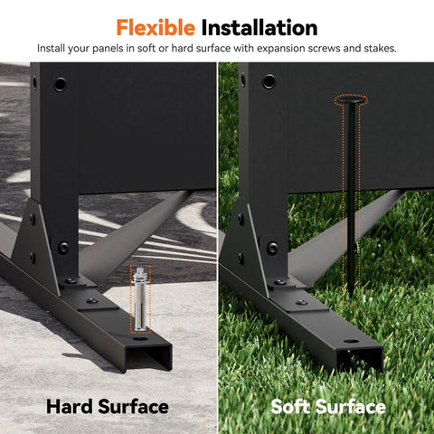 Installation options for 4x6 Ft Metal Privacy Screen With Artistic Modular Designs For Patio And Garden, on hard and soft surfaces