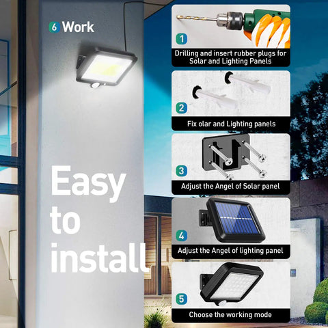 Installation steps for Two Pack Flood Lights Outdoor With Motion Sensor, Waterproof LED Sun Powered, 3 Lighting Modes, 16.4Ft Cable