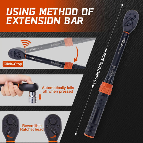 Three Eighths Inch Drive Torque Wrench 5 To 45 Ft Lb 6.8 To 61 Nm With Three Percent Accuracy Pro Grade 72 Tooth Dual Direction Mini Torque Wrench Featuring Reversible Head Quick Release And Dual Scale For Bike Maintenance, 3/8 in drive
