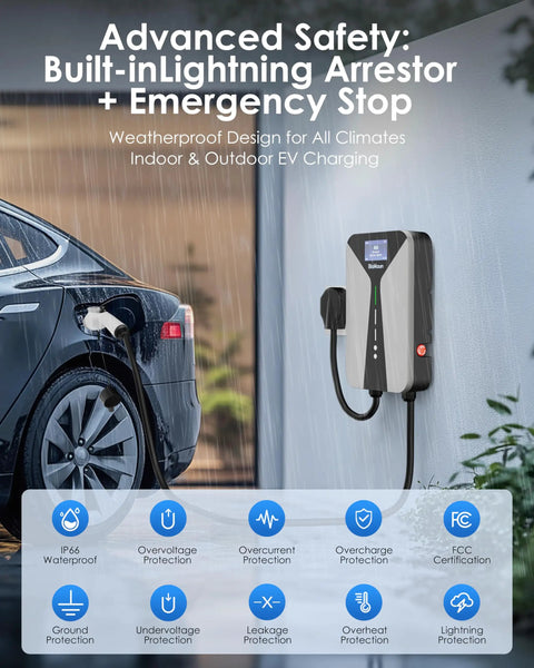 Level 2 EV Charger 40A 240V Home Charging Station With 26 Ft Cable And NEMA 14 50 Plug for J1772 EVs and Tesla Vehicles