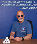 Person seated at a desk with Compact Water Leak Alarm 3 Pack Ready To Use No Setup Required Battery Included Factory Installed Perfect For Tight Spaces Under Appliances Or Cabinets Protect Your Home From Flood Costs stacked.