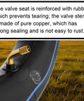 Close-up of TR-87 angled copper valve on inner tube for two pack durable inner tube for eight inch wheels in 3.25 and 3.00 width