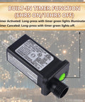 Timer of Patriotic 200 LED 66Ft Fairy String Lights with automatic 6hrs on and 18hrs off feature against decorative lights