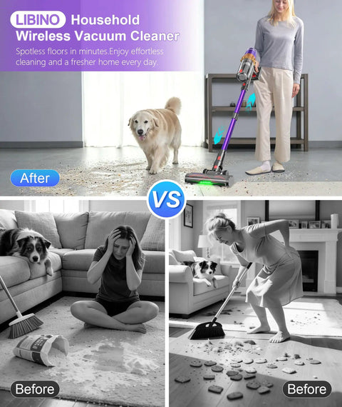 Game Changing Cordless Vacuum Cleaner With Killer Fifty Five Kpa Suction and Heavy Duty Six Hundred Watt Brushless Motor in action cleaning pet hair.
