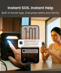 N1000 Portable Power Station 1024Wh 1800W Fast Charge to 80 Percent in 43 Minutes, 3000W P Boost, Solar Generator with UPS, App Control, LiFePO4 Battery for Home Backup, Off Grid Camping and RV Use, emergency safety alert and smart app control displayed on phone screen with a woman receiving alert notification.