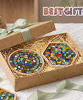 Ultimate Mosaic DIY Kit for Adults featuring colorful stained glass coasters in gift box with ribbon, beginner craft set.