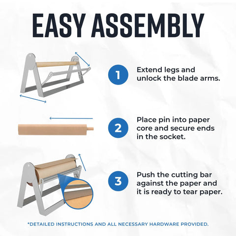 Easy assembly guide for Heavy Duty Steel Butcher And Kraft Paper Roll Dispenser With Razor Sharp Cutter Blade.