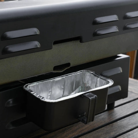 Grease tray of 22-Inch Tabletop Griddle With Built-In Hood For Camping And Tailgating, Portable Outdoor Cooking Plate