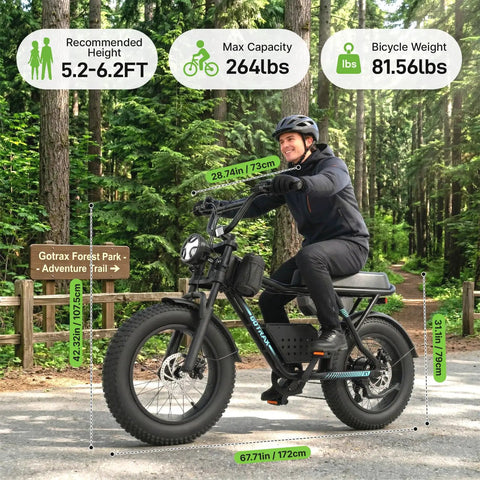 Man riding R7 Electric Bike For Adults With 750W Motor Top Speed 25 MPH Up To 50 Mile Range Per Charge 20 Inch Fat Tires