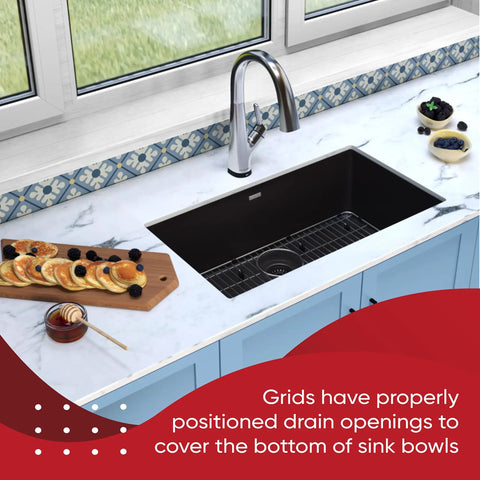 Heavy Duty Stainless Steel Sink Protector Grid for Kitchen Sink 27.5 by 13.5 Inches displayed in modern kitchen setting.