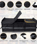 Large Trunk Organizer With Built In Leakproof Cooler Bag 2 Tie Down Straps 4 Removable Dividers Foldable Cover 2mm PE Board 600D Oxford